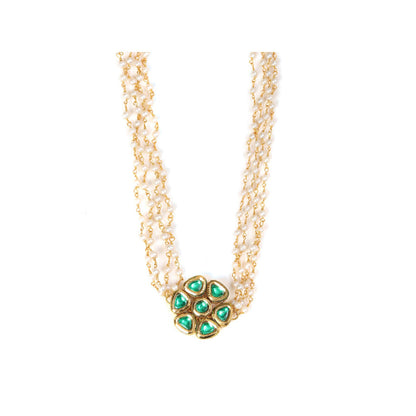 Ruby Raang Studio Meenakari Kundan Choker Necklace In Pearl Strings
