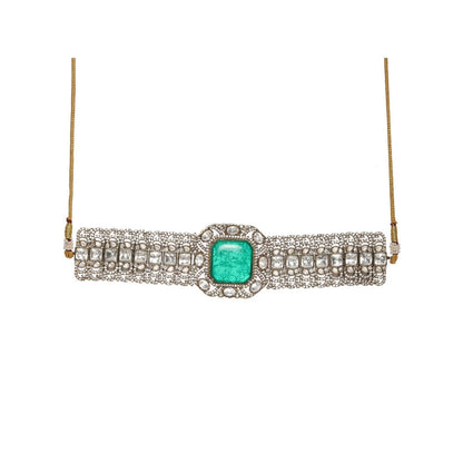 Ruby Raang Studio Emerald Stone with Diamonds and Moissanite Choker and Studs