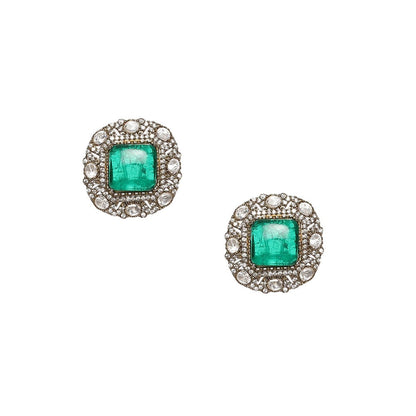 Ruby Raang Studio Emerald Stone with Diamonds and Moissanite Choker and Studs