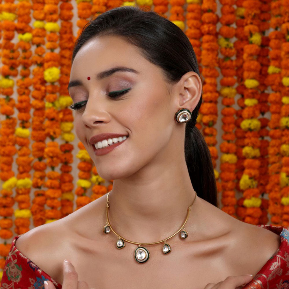 Ruby Raang Studio Kundan Meenakari Hasli Neckpiece with Studs