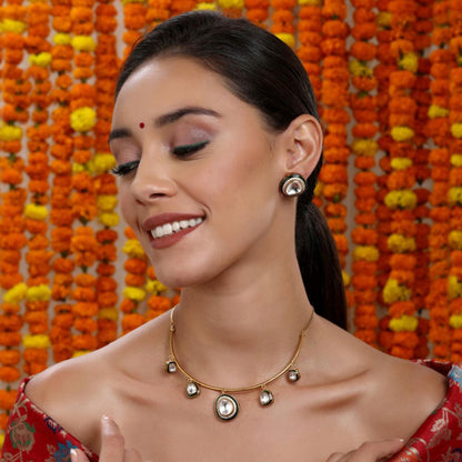 Ruby Raang Studio Kundan Meenakari Hasli Neckpiece with Studs
