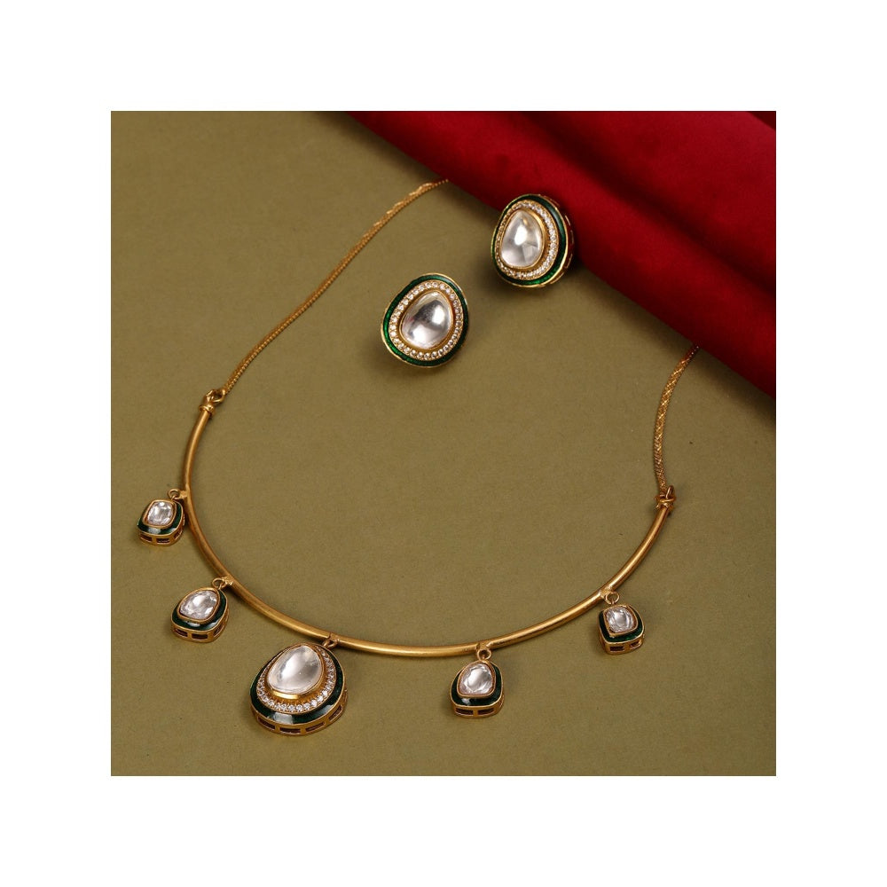 Ruby Raang Studio Kundan Meenakari Hasli Neckpiece with Studs