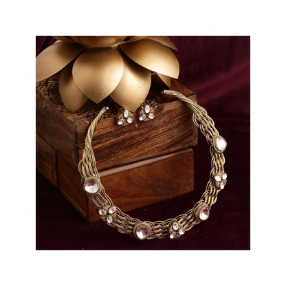 Ruby Raang Studio Golden Kundan and Moissanite Hasli Choker with Studs