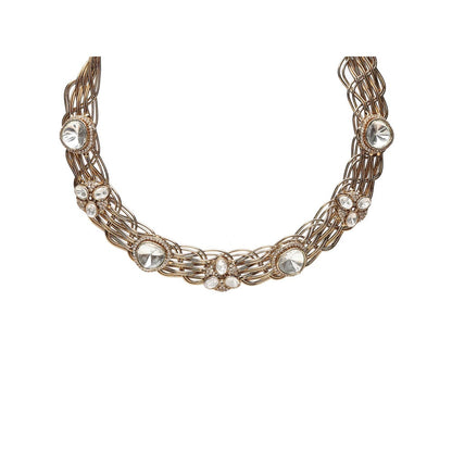 Ruby Raang Studio Golden Kundan and Moissanite Hasli Choker with Studs