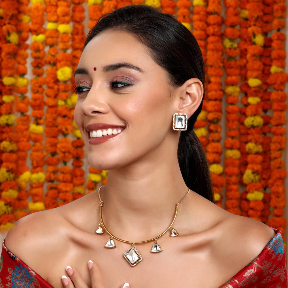 Ruby Raang Studio Square Kundan Hasli Neckpiece with Studs