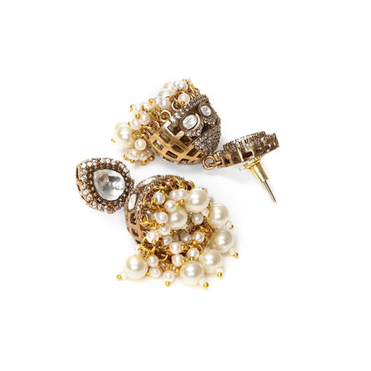 Ruby Raang Studio Kundan and Moissanite Choker In Pearls Necklace with Matching Jhumki Earrings