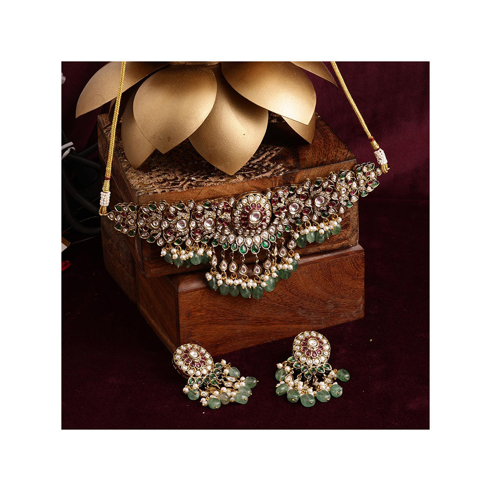 Ruby Raang Studio Precious Handcrafted Stone Neckpiece with Emeralds