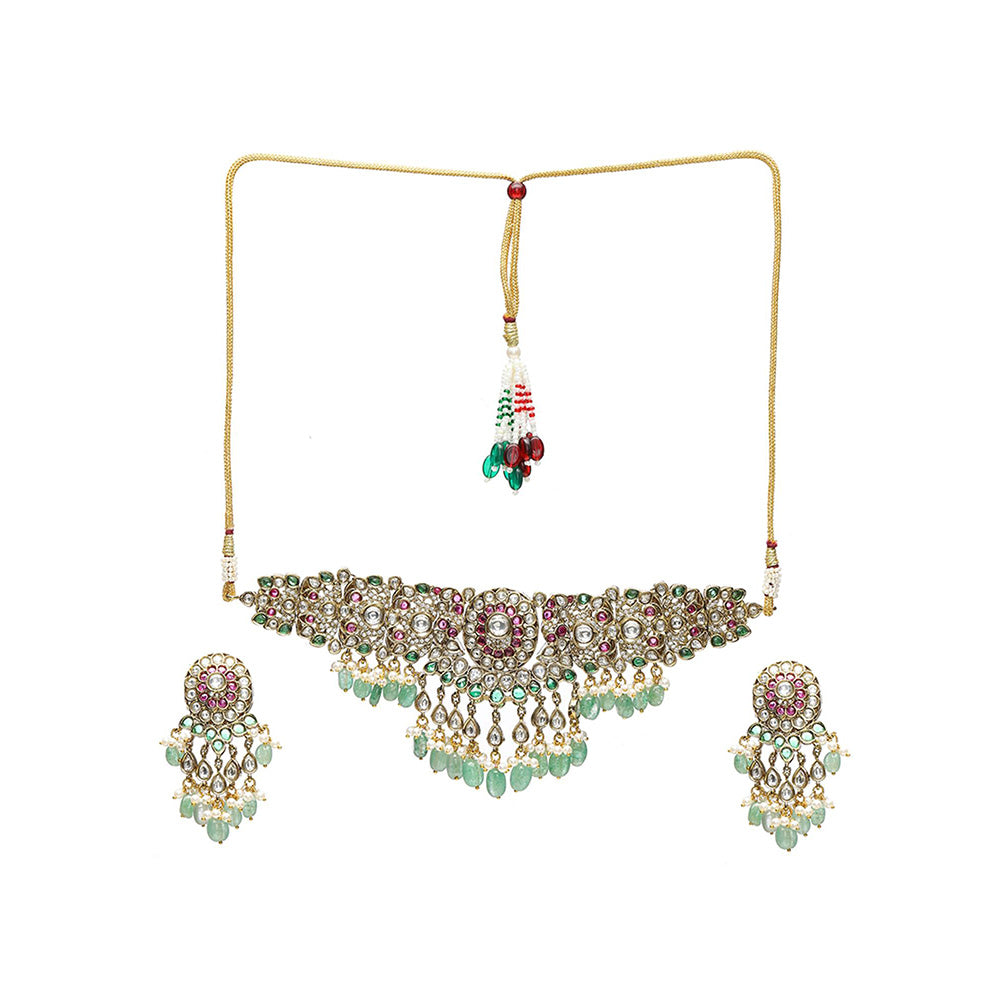 Ruby Raang Studio Precious Handcrafted Stone Neckpiece with Emeralds