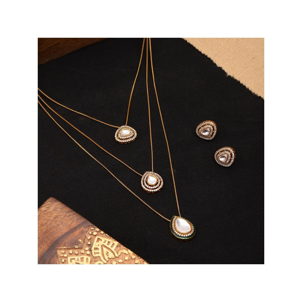 Ruby Raang Studio Layered Kundan Neckpiece with Matching Studs
