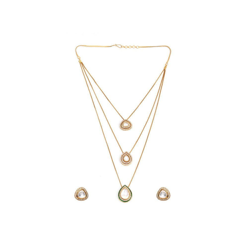Ruby Raang Studio Layered Kundan Neckpiece with Matching Studs