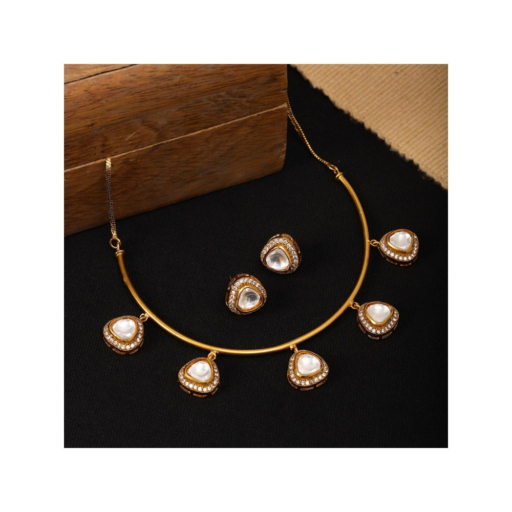 Ruby Raang Studio Hasli with Kundan and Moissanite Necklace and Matching Studs