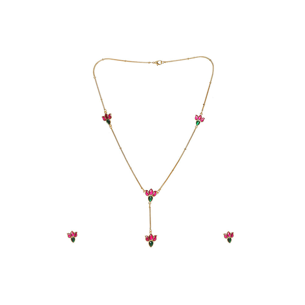 Ruby Raang Studio Handcrafted Patchi Kundan Necklace with Studs
