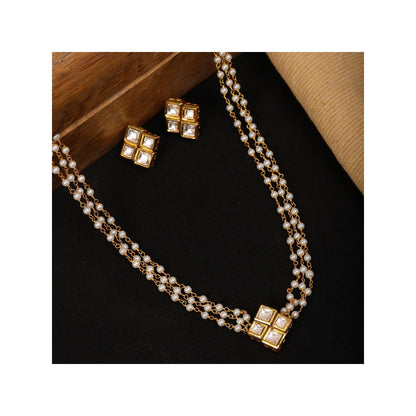 Ruby Raang Studio Kundan In Pearl String Necklace with Matching Studs
