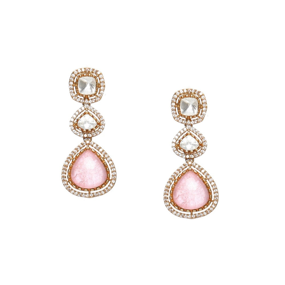 Ruby Raang Studio Multi Stone & Moissanite Choker Necklace with Matching Earrings and Maang Tikka