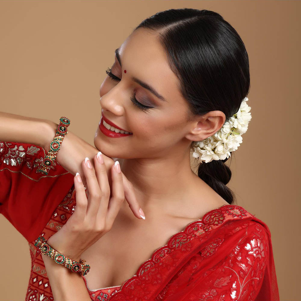 Ruby Raang Studio Handcrafted Heavy Bangles Green and Red (Set of 2)