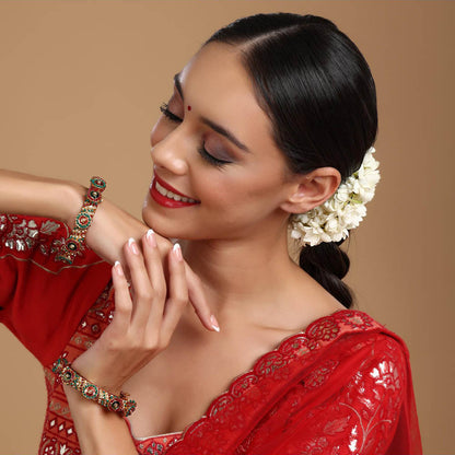 Ruby Raang Studio Handcrafted Heavy Bangles Green and Red (Set of 2)