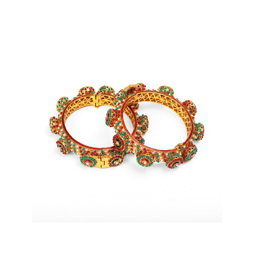 Ruby Raang Studio Handcrafted Heavy Bangles Green and Red (Set of 2)