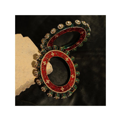Ruby Raang Studio Handcrafted Heavy Bangles Green and Red, Gold (Set of 2)