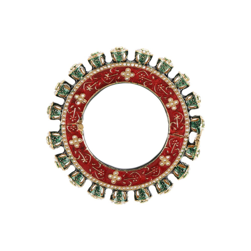 Ruby Raang Studio Handcrafted Heavy Bangles Green and Red, Gold (Set of 2)