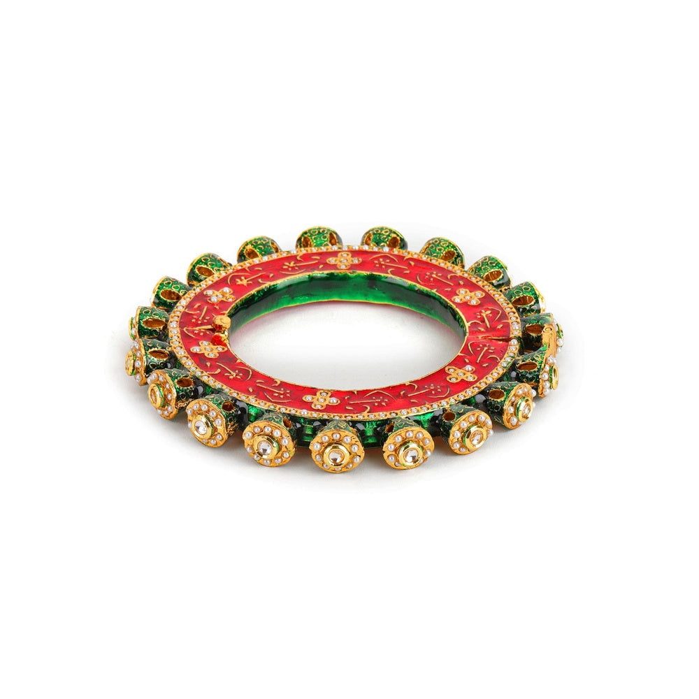 Ruby Raang Studio Handcrafted Heavy Bangles Green and Red, Gold (Set of 2)