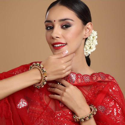 Ruby Raang Studio Handcrafted Heavy Bangles Green and Red (Set of 2)