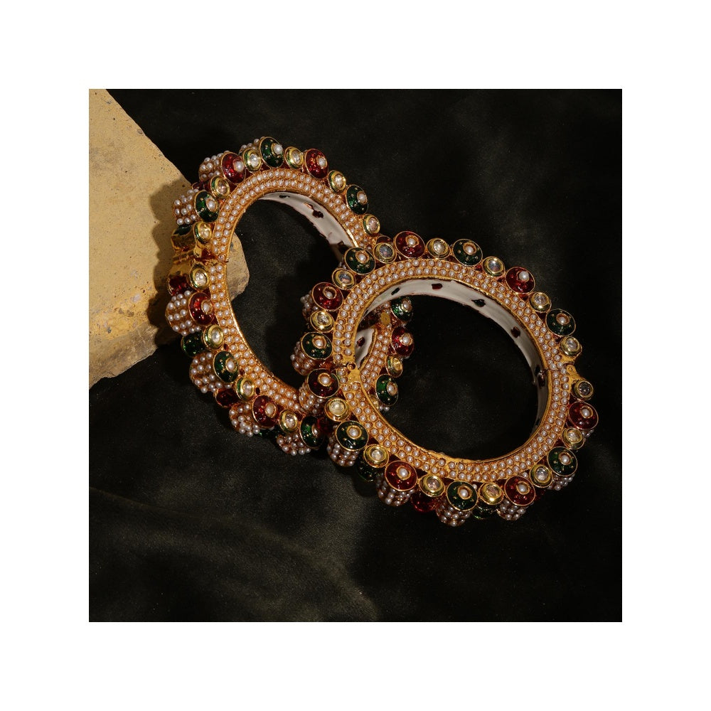 Ruby Raang Studio Handcrafted Heavy Bangles Green and Red (Set of 2)