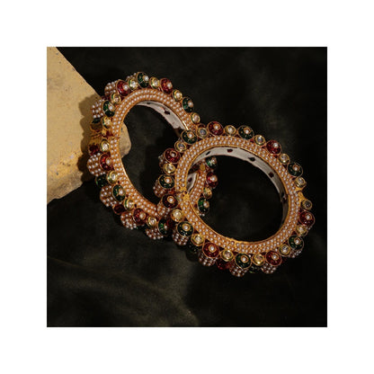 Ruby Raang Studio Handcrafted Heavy Bangles Green and Red (Set of 2)