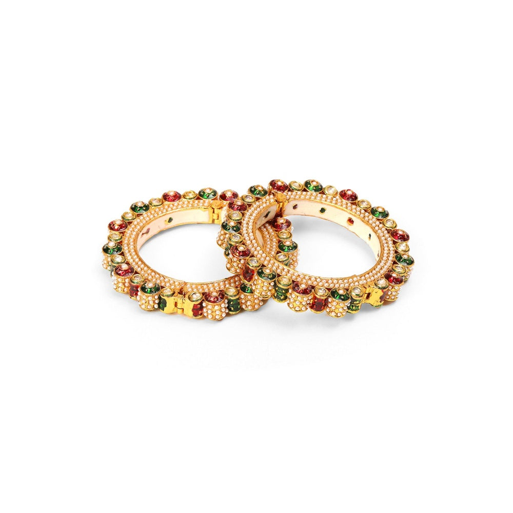 Ruby Raang Studio Handcrafted Heavy Bangles Green and Red (Set of 2)