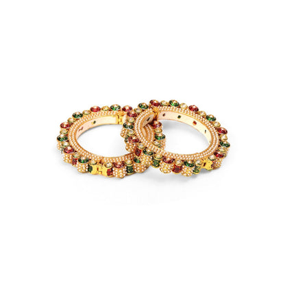 Ruby Raang Studio Handcrafted Heavy Bangles Green and Red (Set of 2)