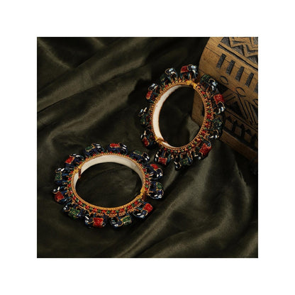 Ruby Raang Studio Handcrafted Heavy Bangles Green and Red, Blue (Set of 2)