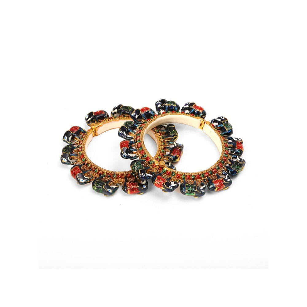 Ruby Raang Studio Handcrafted Heavy Bangles Green and Red, Blue (Set of 2)