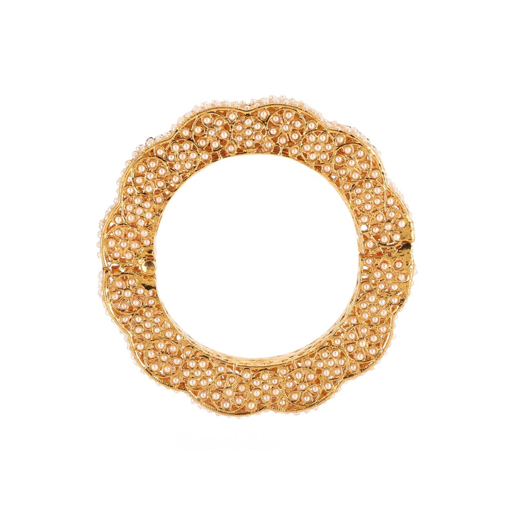 Ruby Raang Studio Handcrafted Pearl Heavy Bangles White (Set of 2)