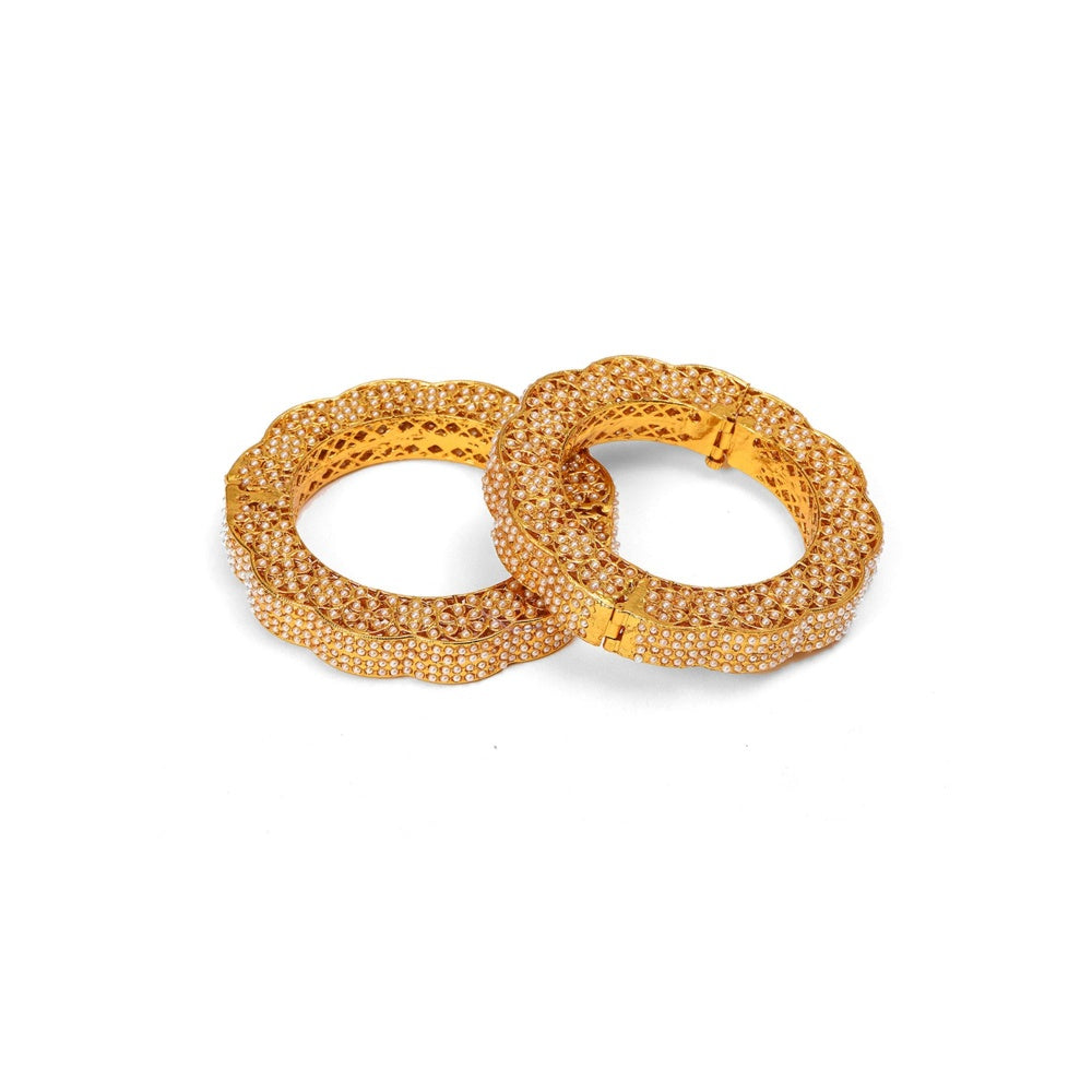 Ruby Raang Studio Handcrafted Pearl Heavy Bangles White (Set of 2)