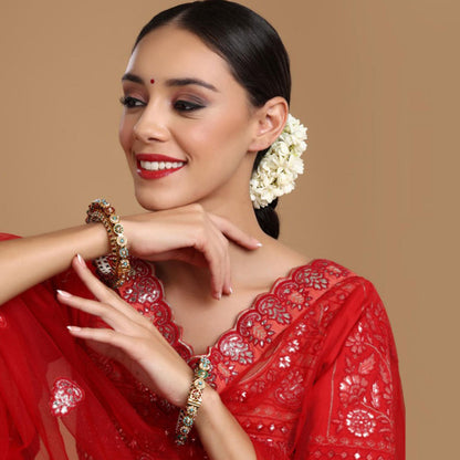 Ruby Raang Studio Handcrafted Heavy Bangles Green and Blue, White (Set of 2)