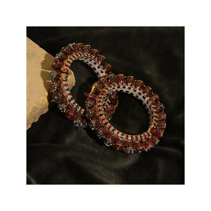 Ruby Raang Studio Handcrafted Heavy Bangles Green and Blue, White (Set of 2)