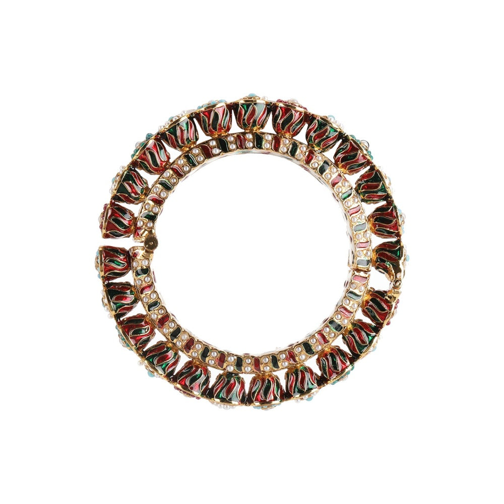 Ruby Raang Studio Handcrafted Heavy Bangles Green and Blue, White (Set of 2)