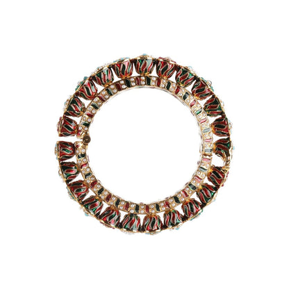 Ruby Raang Studio Handcrafted Heavy Bangles Green and Blue, White (Set of 2)