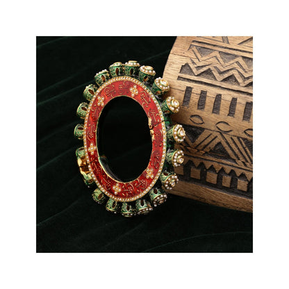Ruby Raang Studio Handcrafted Pearl Heavy Bangle Green and Red, White