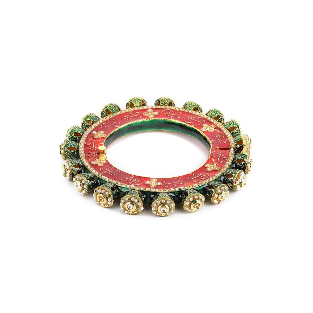 Ruby Raang Studio Handcrafted Pearl Heavy Bangle Green and Red, White