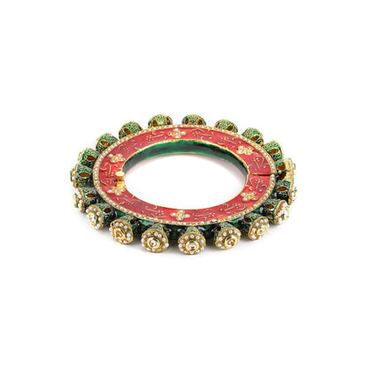 Ruby Raang Studio Handcrafted Pearl Heavy Bangle Green and Red, White