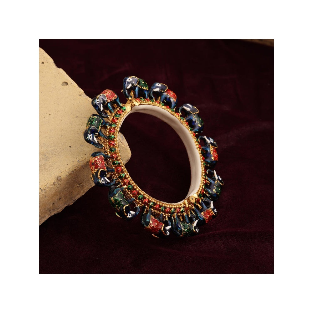 Ruby Raang Studio Handcrafted Kundan Heavy Bangle Green and Red, Blue