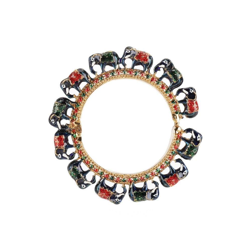 Ruby Raang Studio Handcrafted Kundan Heavy Bangle Green and Red, Blue