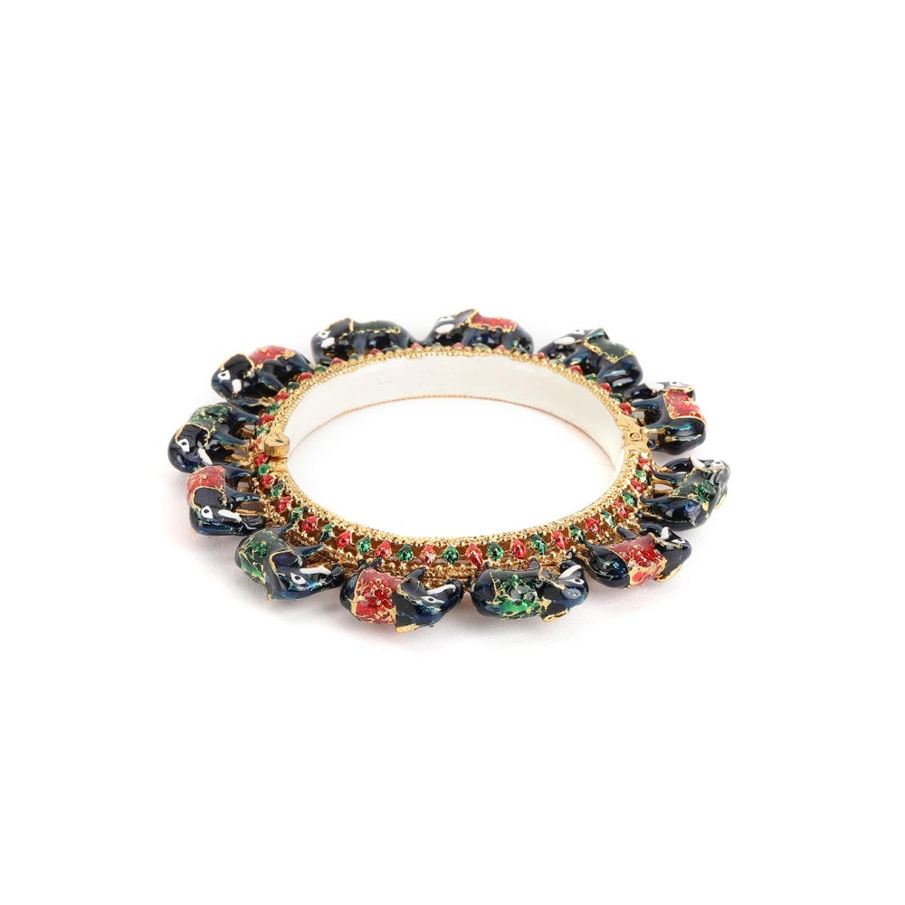Ruby Raang Studio Handcrafted Kundan Heavy Bangle Green and Red, Blue