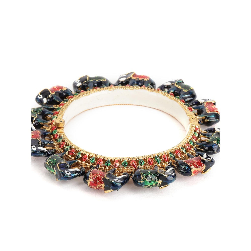 Ruby Raang Studio Handcrafted Kundan Heavy Bangle Green and Red, Blue