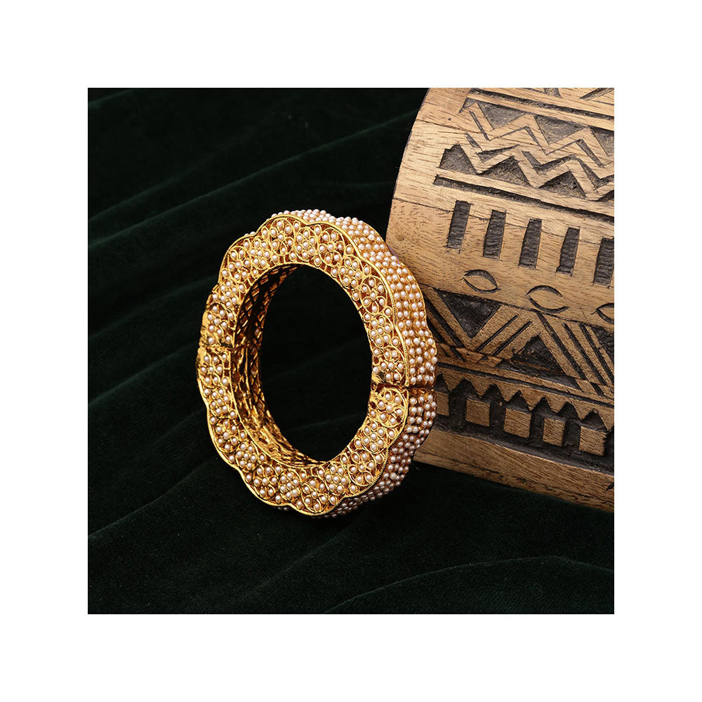 Ruby Raang Studio Handcrafted Pearl Heavy Bangle Gold and White
