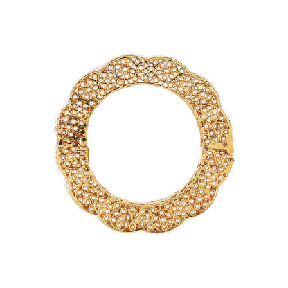 Ruby Raang Studio Handcrafted Pearl Heavy Bangle Gold and White