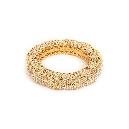 Ruby Raang Studio Handcrafted Pearl Heavy Bangle Gold and White