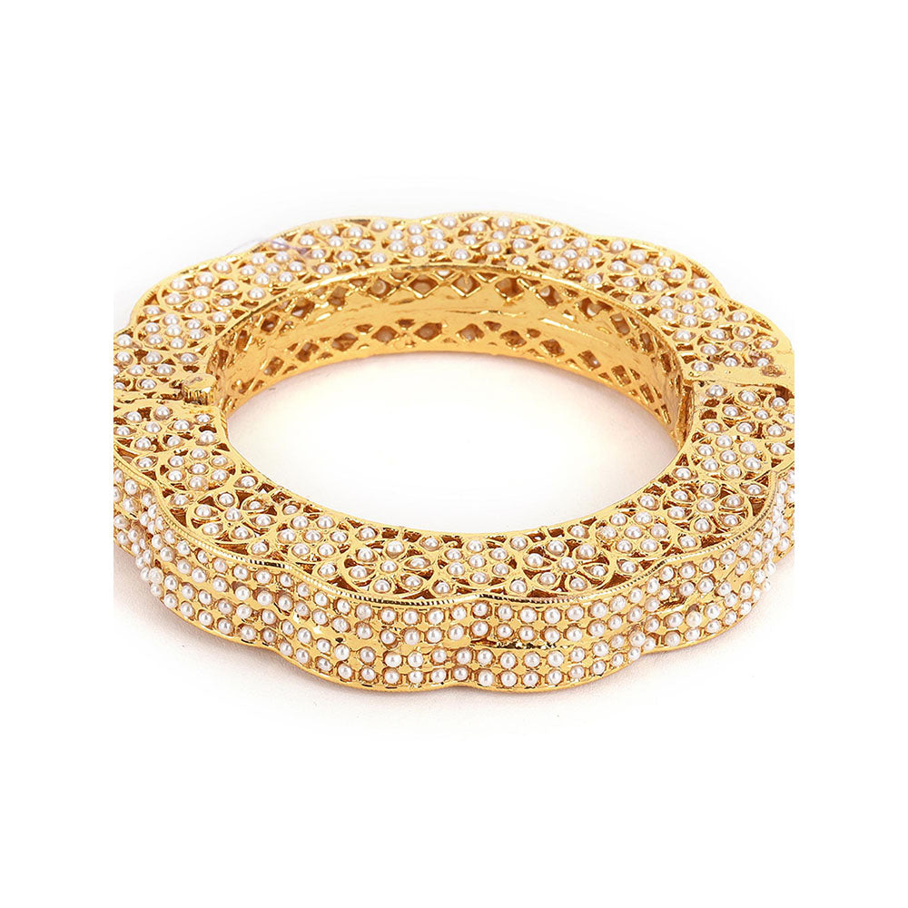 Ruby Raang Studio Handcrafted Pearl Heavy Bangle Gold and White