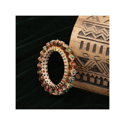 Ruby Raang Studio Handcrafted Pearl Heavy Bangle Blue and White