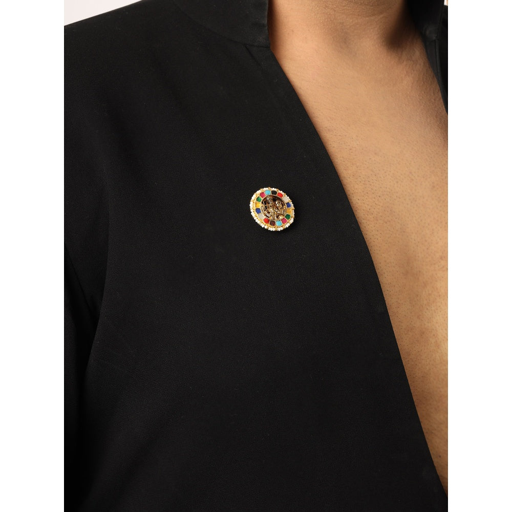 Ruby Raang Studio Navratan Radha Krishan Brooch